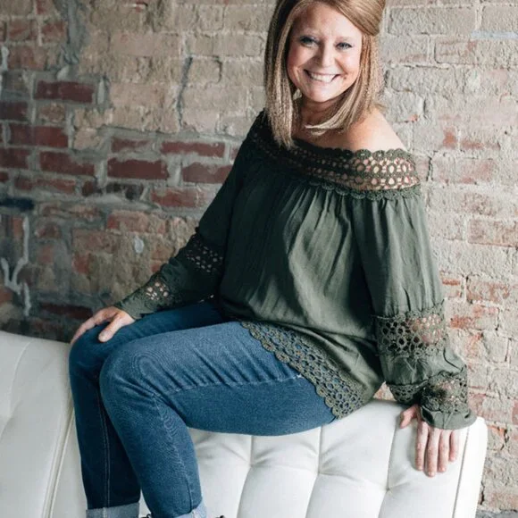 VENUS Crochet Side Tie Top Olive Green - Picture 10 of 11